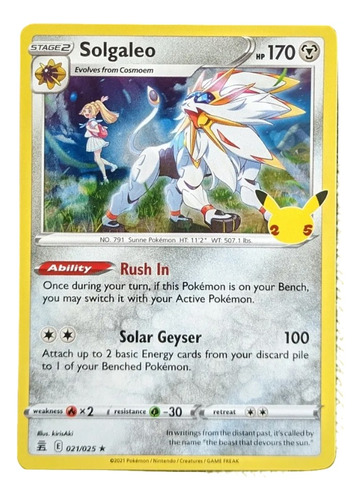 Pokémon Solgaleo Celebrations 021/025 Holo Rare 25th Anniver