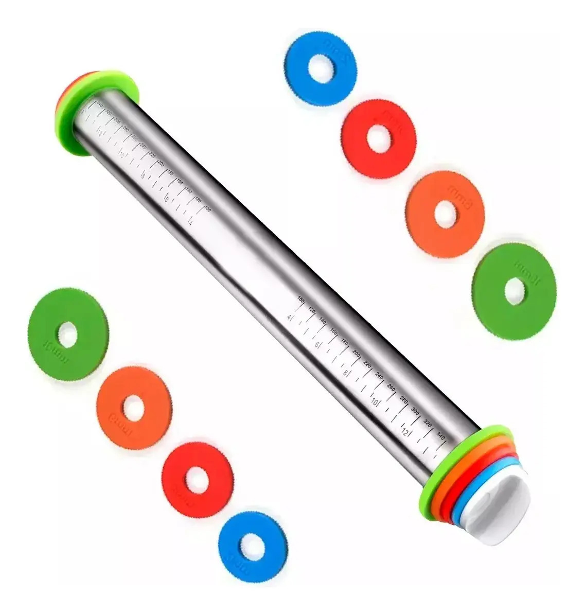 Palo de Amasar de Acero Inoxidable Regulable 4 Niveles 40cm Antiadherente y Multifuncional + 4 Discos Regulables Levys Bazar