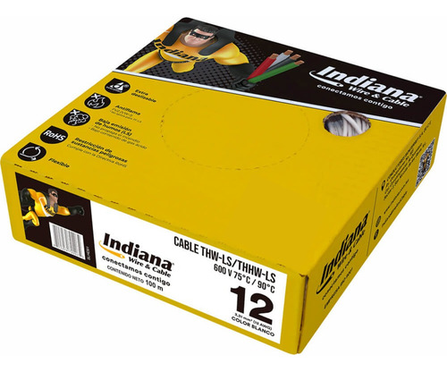 Cable Calibre 12 Marca Indiana Blanco THHW-LS 3.31 mm2 12 AWG