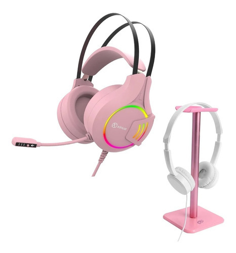 Combo Xinua Rosa Auricular Hs1 Gamer Led + Soporte Headset Color Rosa Color2 Rosa