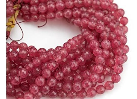 1 Strand Aet Strawberry Jam Jade Faceted Round 8mm Or