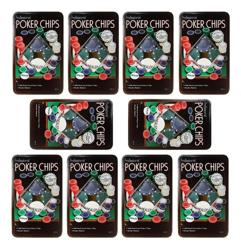 Kit 10 Latas Poker Chips 100 Fichas + 1 Ficha Dealer Cada
