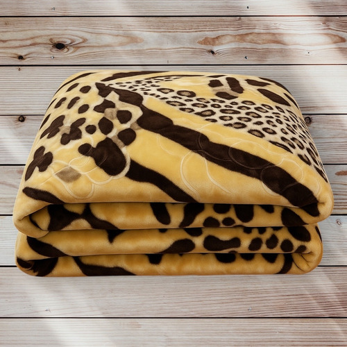 Frazada Extra Gruesa Doble Reversible 2.5 Plaza, Abrigadas Animal Print Tonos Marrones 3