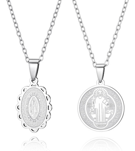 2 Uds. Medalla De La Virgen María Y San Benito Collar Religi
