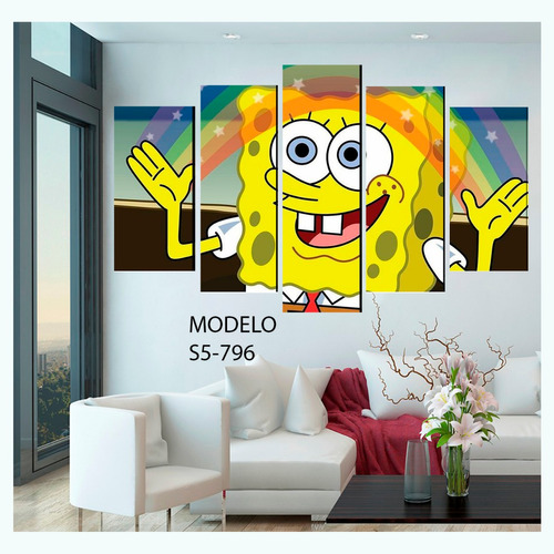 Cuadro Decorativo 5 Piezas Bob Esponja Arcoiris Caricatura 