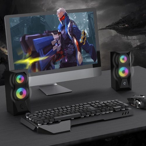 Imagen 4 de 7 de Bocina Para Usb K7 Altavoces De Pc Con Luz Led Cambio De Rgb