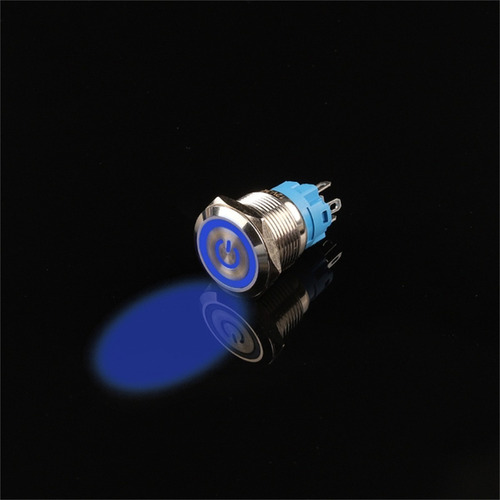 Interruptor Push Button Metal Iluminado 16mm 12-24v Impermea Color Azul