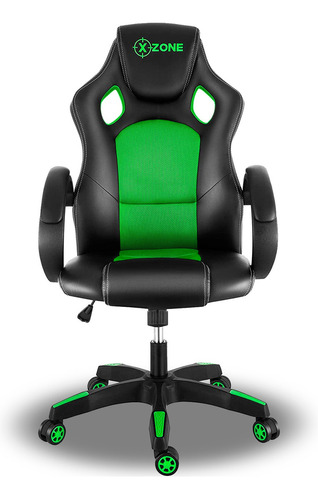 Cadeira de escritório XZone CGR-02 gamer ergonômica  preto e verde com estofado de couro sintético