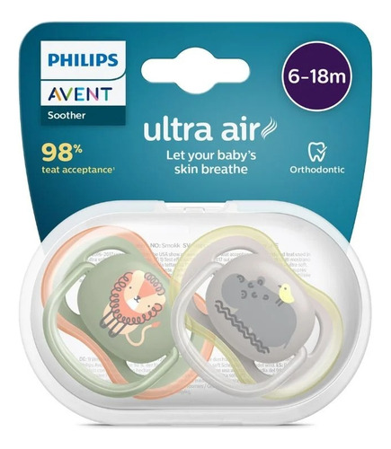 Avent Chupete Ultra Air 6-18, Mezclado Deco, 2 Unidades