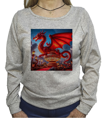 Buzo Lanilla Dragon Rojo Magico Saliendo De Lampara M2