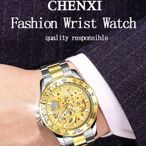 Relojes Mecánicos Chenxi Man Fashion Skeleton Color Del Fondo Azul