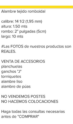 Alambre Tejido Romboidal 1,50 X 10 Mts X 2 Pulg N° 14 1/2