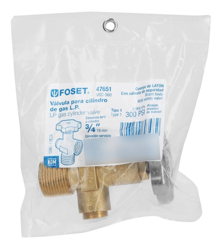 Válvula Para Cilindros De Gas Lp Hasta 45 Kg, Foset. 47651