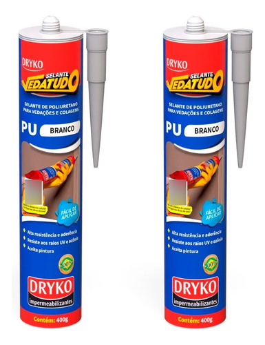 Kit 2 Adesivo Selante Pu Cartucho 400ml Vedatudo Dryko