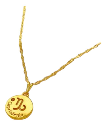 Colar Com Medalha Signo Strass Folheado Ouro Moda Blogueiras