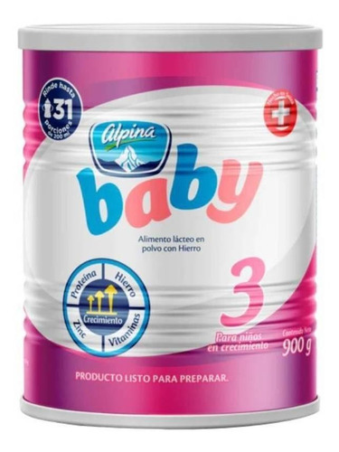 Imagen 1 de 1 de Leche de fórmula  en polvo  Alpina Baby Plus 3  en lata de 900g a partir de los 2 años