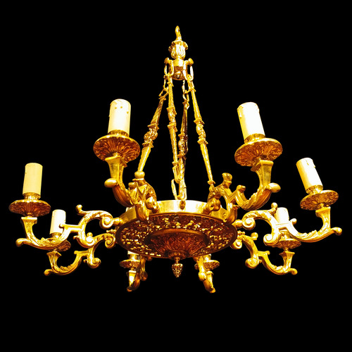 Araña Lampara Francesa Colgante De Bronce Antigua 1154 (Usado)