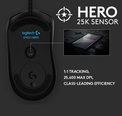 Ratón Gaming Logitech G403 Hero 25k, Rgb, Ligero 87g+10g