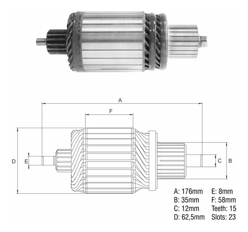 Inducido 12v Tractores Case/valtra (176x62,5x15x35)