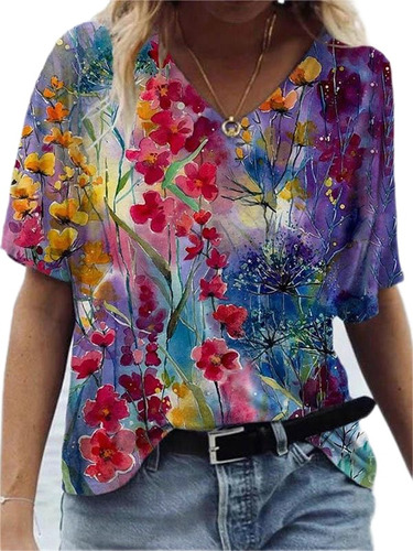  Camiseta Con Estampado De Flores De Arte