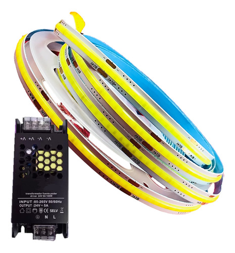 Tira Luz Led Flexible Cob 5m 24v C/ Eliminador Alta Potencia