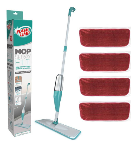 Spray Mop Flash Limp Com Reservatório + 4 Refil Extra Cor Cinza/Verde
