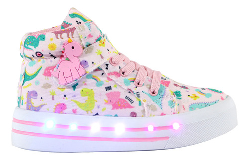 Tenis Botas Niña Dinosaurio Luces Led Dino Niñas Velcro Rosa