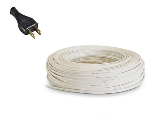 10 Metros Cable Mellizo Cobre Blanco #16 + 1 Enchufe Plano