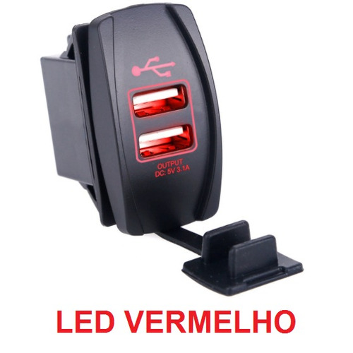 Tomada Usb Veicular 3.1a 2 Saídas  Led Vermelho P/ Painel R