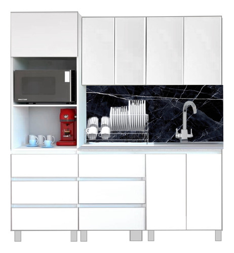 Combo bajo mesada 120cm con alacena 120cm y portahorno 60x200cm Potenza Blanco