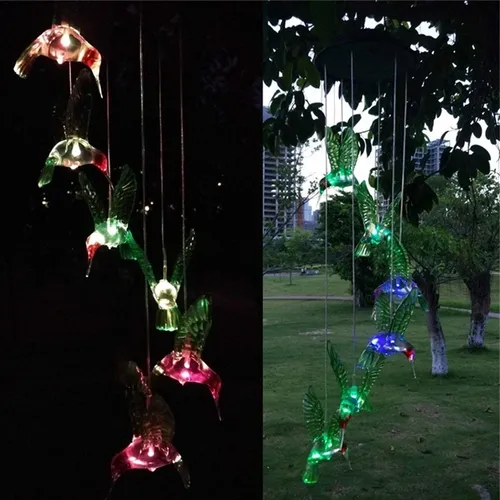 Campanilla De Viento De Colibrí Luz Colgante Solar Campana L