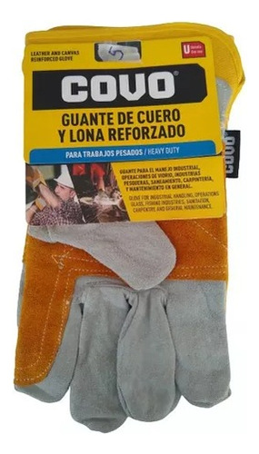 Guante De Cuero Y Lona Reforzado Uso Industrial Covo