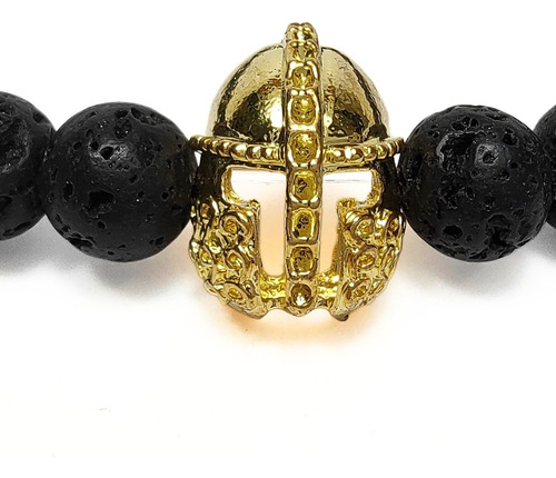 Pulsera De Hombre Con Piedra De Lava Negra+ Casco Espartano