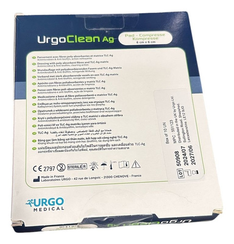 Apósitos Urgoclean Ag 6x6cm, Caja 10 Pzas, No Cfdi. Azul Oscuro