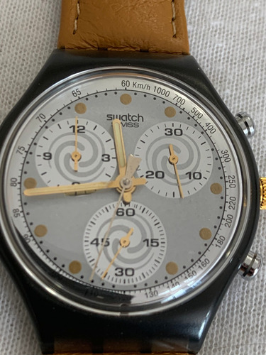 Relogio Swatch Scm101. Cronografico. Ano 1992, Sem Uso.couro
