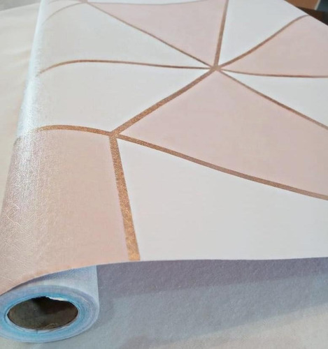 Papel De Parede Adesivo Geométrico Branco E Rose Gold- 2,50m