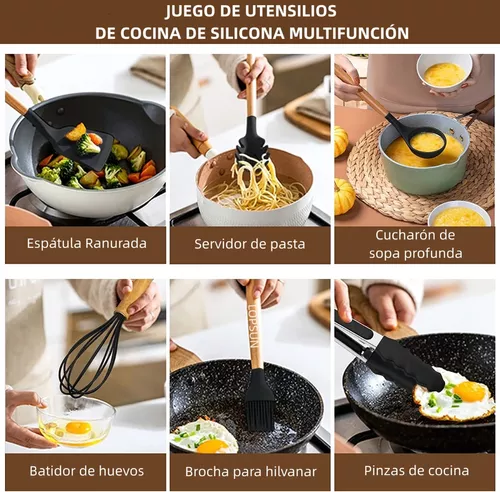 Set 9 Utensilios Cocina Punta Silicona Batidor Cuchara