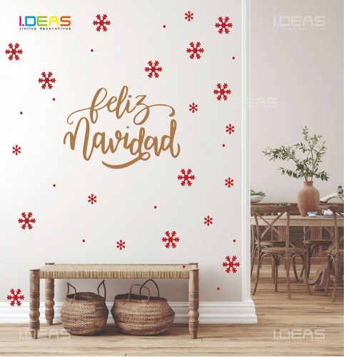 Vinilo Decorativo Feliz Navidad Copos Navideños Sticker 