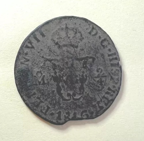 Moneda 2/4 Dos Cuartos Real Fernando Vll Cobre 1816 Colonial