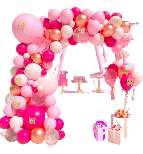 Arco Globos Barbie Girl Flamingo Rosado + 12 Mariposas