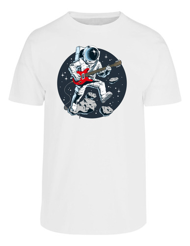 Playera Hombre Estampada Astronauta Tocando Guitarra