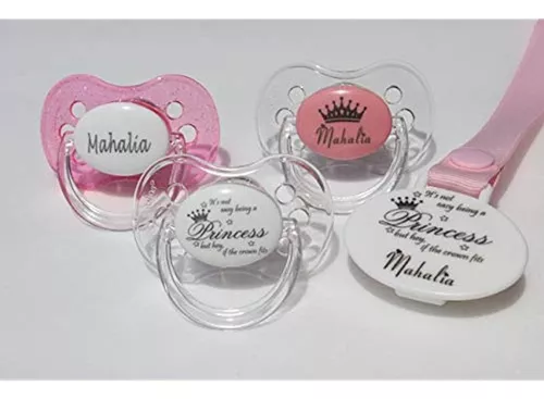 Chupete personalizado con nombre, paquete de 2, diseño de princesa (0-6  meses y 6 a 18 meses disponibles), chupete grabado, chupete personalizado