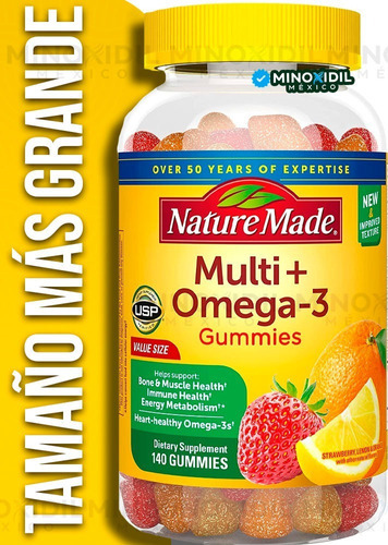 Nature Made Multivitamínico + Omega-3, Epa Y Dha 140 Gomitas Sabor Limon, Fresa Y Naranja