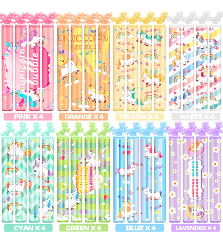 Burbuja Para Recuerdos De Fiesta Unicornio, 32 Mini Varitas,