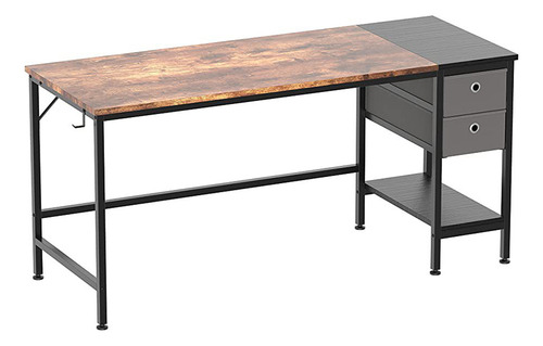 Escritorio De 47 Pulgadas Con Imitación De Madera Y Cajones Heaimo
