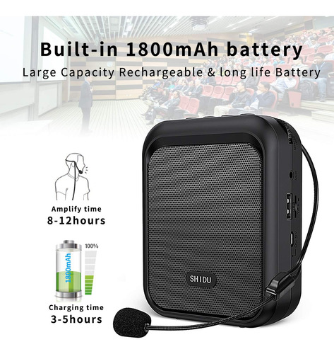 Miniamplificador De Voz Shidu Portatil Recargable Bluetooth