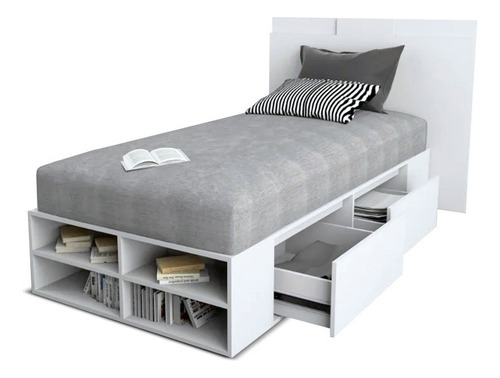 Cama Sommier Box 1 Plaza Con Cajones Y Botinero Respaldo Cuo Color Everest