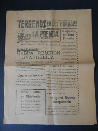 La Prensa Periodico Limache 1972 Avisos