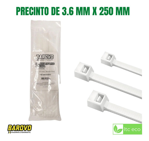 Imagen 1 de 9 de Precinto Plastico Prensacable 3,6 X 250 Mm X 100 Unidades