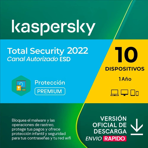 Imagen 1 de 4 de Kaspersky Total Security 10 Dispositivos 1 Año